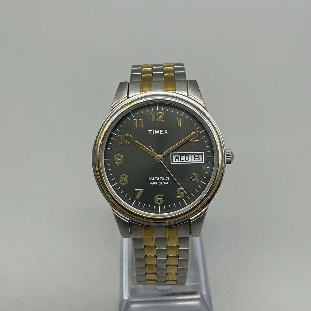 Timex Charles Street Indiglo WR 30M Mens Watch 35mm Black Dial Two Tone Date